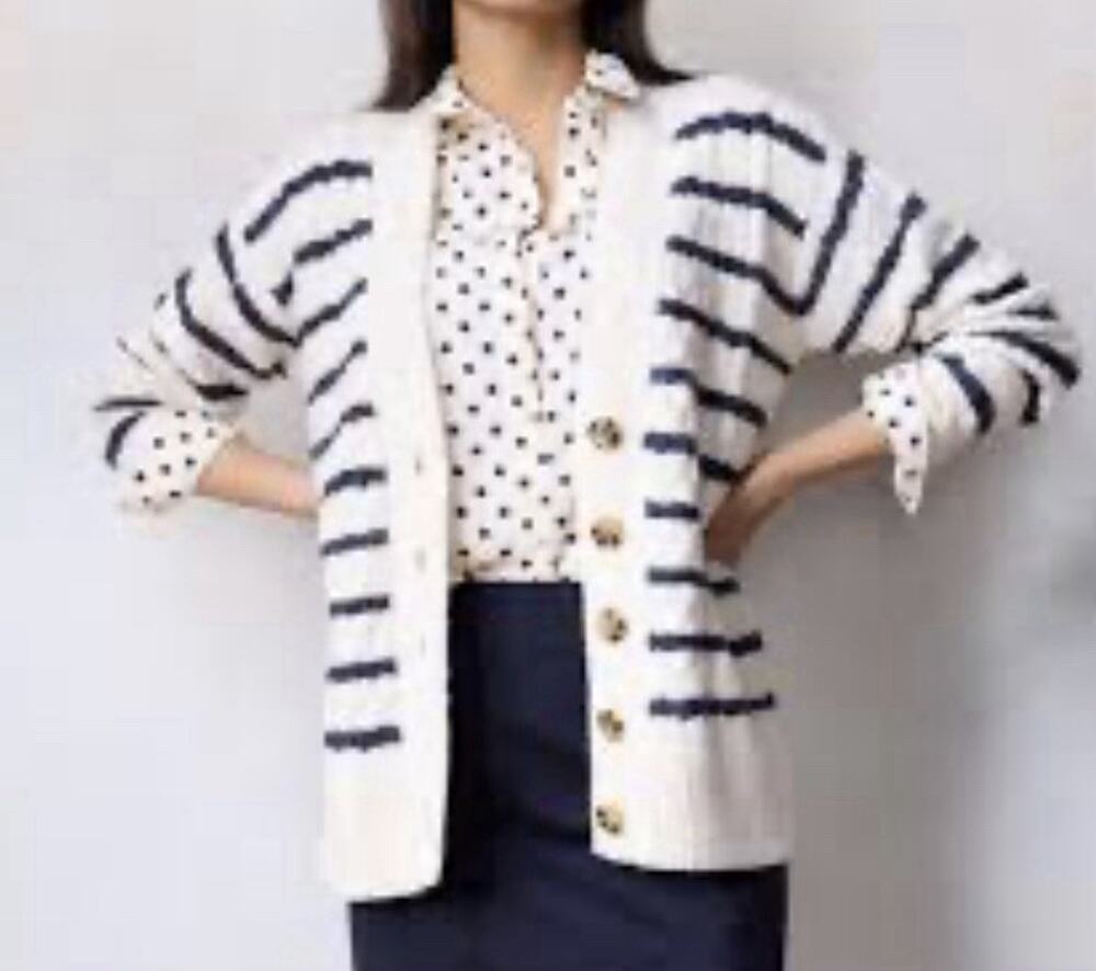 Striped White Blue Lauren Conrad Sweater Cardigan Button Size XXL 2 XL